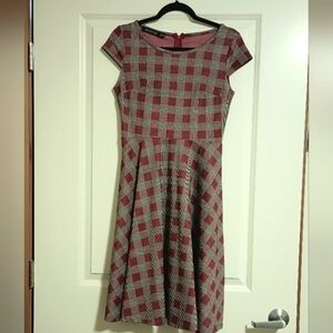 Red and Black Plaid Retro A-Line Swing Cap Sleeve Midi Dress